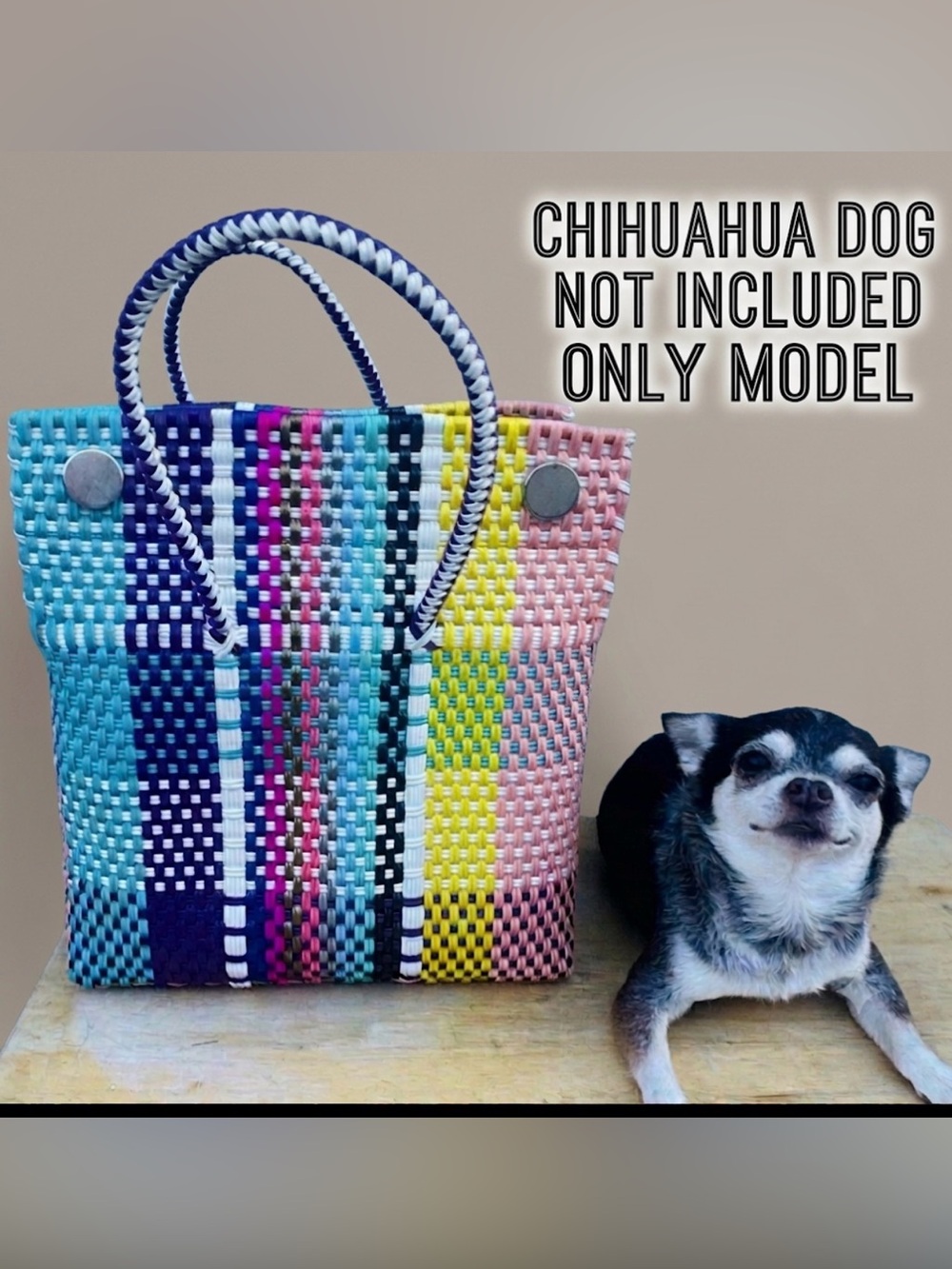 Handmade Mexican Woven Plastic Tote Bag Multicolor Medium